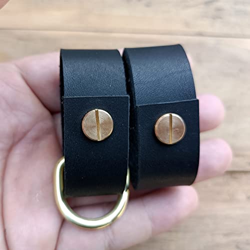 2 pack leather belt keepers+1 solid brass buckles keychains,leather belt keepers for men and women4
