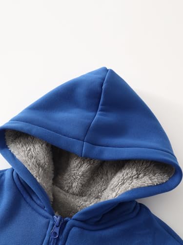 Image of Kids Zip-Up Hooded for Boys Sherpa Lined Jacket Winter Outdoor Sweatshirt Warm Coat 3-14 Years