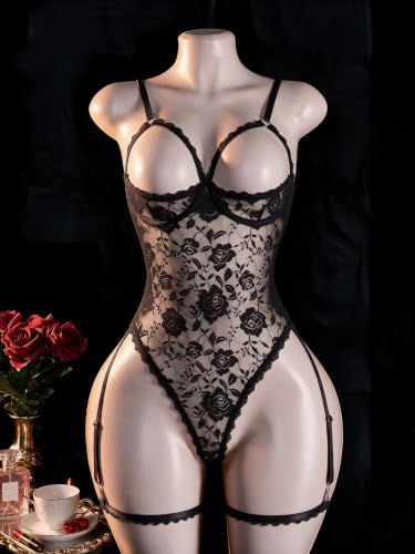 Women Sexy Floral Lace Teddy Lingerie Garter Belt Backless Bodysuit Set - image 3