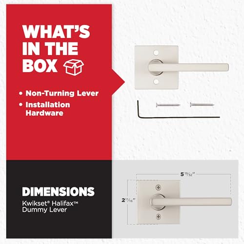 Image of Kwikset Halifax Dummy Door Handle, Single Sided Lever for Closets, French Double Doors, and Pantry, Satin Nickel Non-Turning Reversible Interior Push /Pull Lever, with Microban Protection