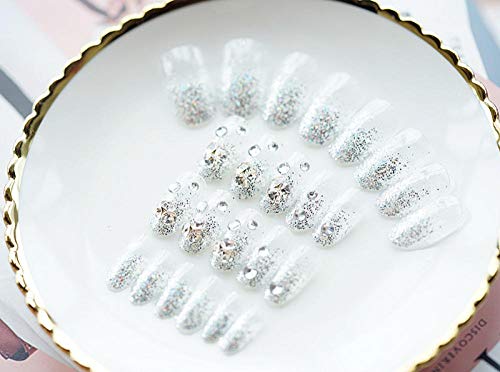 TJJF Falsche Nägel 24 Stück Kopf Glitter Crystal Manicure 3D lange gefälschte falsche Aufkleber Faux Nails Tipps mit… – Bild 5
