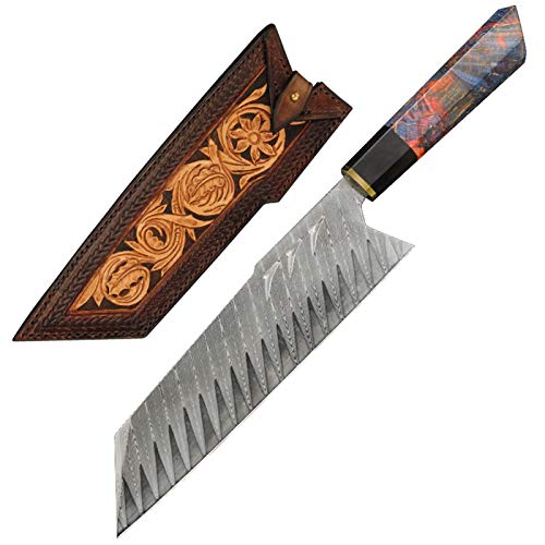 Kochmesser 7,9"handgemachtes Damaskus aus Stahl Chopper Santoku Messer Fleischmesser Küchenmesser Kochen Werkzeuge mit Sandelholz Holz Handl Filetiermesser (Color : HE YI KNIFE W sheath) Cover