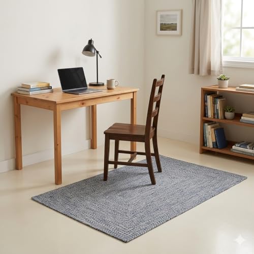 Image of Handmade Cotton Braided 3x5 feet Throw Rug - Washable, Low Pile Reversible Floor Mat for Bedroom, Kitchen, Entryway & Living Room - Eco-Friendly Woven Carpet - (Light Blue, Rect)