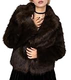 Yimoon Womens Faux Fur Coat Fluffy Jacket Long Sleeve Lapel Furry Warm Winter Shaggy Parka Short Coat with Pockets(Coffe-M)