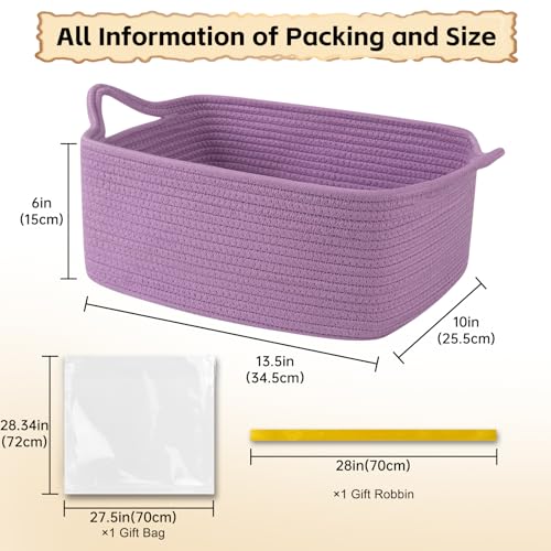 Image of OIAHOMY Woven Basket, Gift Basket Empty with Gift Bags and Ribbons, Rope Baskets for Baby Showers, Storage Baskets with Handles for Nursery, Pet Toy Organizer - Lilac Purple