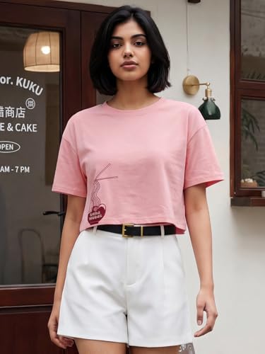 Image of Women Cotton Boxy Crop T-Shirt Combo Pack of 2 | Round Neck Half Sleeve Casual Summer Tops | Soft & Breathable Fabric | Stylish Printed Graphic Crop Tees | XS-XL