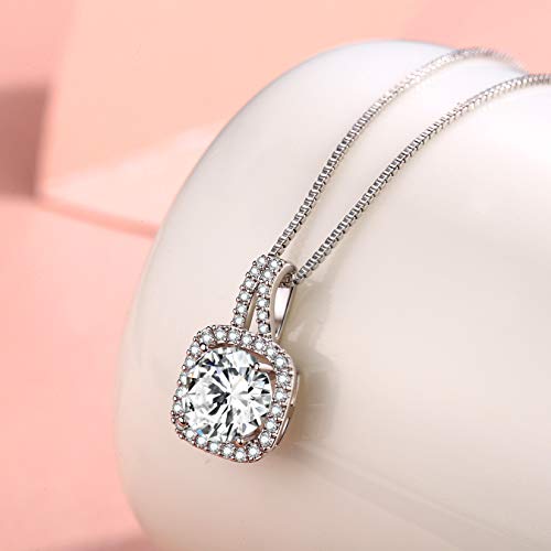 SBLING Platinum Plated Cubic Zirconia/Austrian Crystal Cushion Shape Halo Pendant Necklace/Earrings3