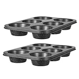 Walooza Jumbo Muffin Pan 2 Pack, Nonstick 6 Cup Muffin Tin, Extra Large Cupcake Pan for Baking, Giant Muffin & Cupcake Mold, Carbon Steel Muffin Tins, 3.3'' Cup Diameter