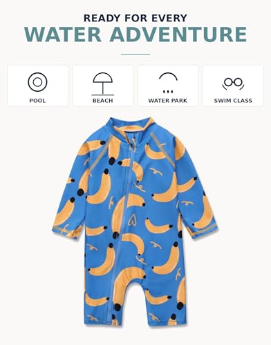 Image of VAENAIT BABY Zip & Snap Rash Guard Swimsuit, UPF 50+ One-Piece Long Sleeve Swimwear, Quick Dry Infant Beach Suit for 0~2T