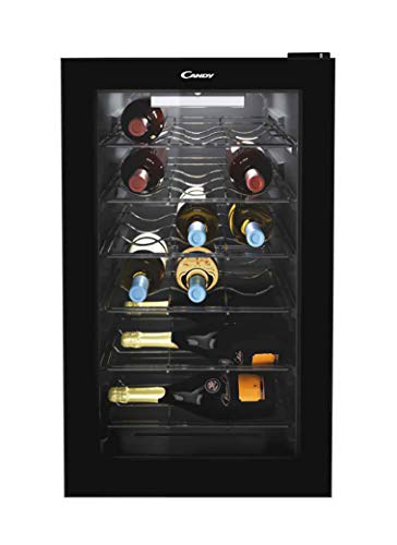 Candy CWC 021MK Freestanding Wine Cooler, Single Zone Temperature, 21 Bottle Storage, 40cm wide, Black, Chrome Shelves