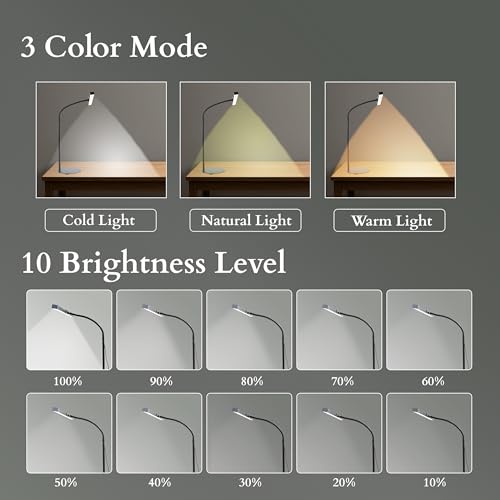 Image of Isomars LED Desk lamp for Computer Monitor and Laptop, Eye Friendly Study lamp, 3 Color Modes & 10 Step Brightness, Perfect for Reading, Study & Workbench 24 Inch (Black)