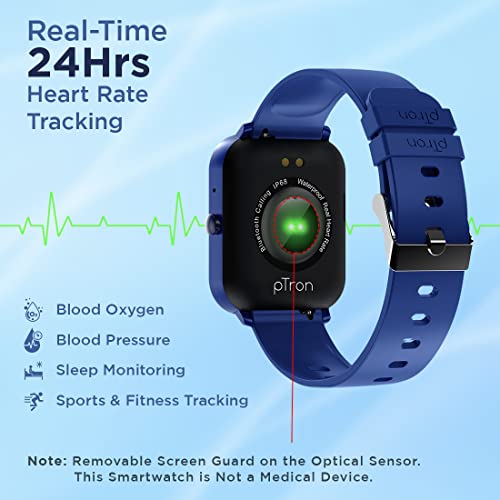 Image of pTron Force X11 Bluetooth Calling Smartwatch with 1.7 inch Full Touch Color Display, Real 24 /7 Heart Rate Tracking, Multiple Watch Faces, 7Days Runtime, Health /Fitness Trackers & IP68 Waterproof (Blue)