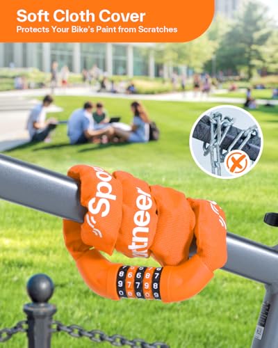 Image of Sportneer Bike Lock 5 Digit Combination, 3.2ft Long 6mm Thick, Orange | High Security Anti Theft, Heavy Duty Keyless Bicycle Lock for Bike, Motorcycle, Scooter, Door & Gate, Easy to Use
