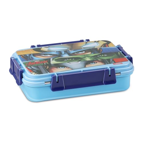 Image of JAYPEE Toon Box 3 Marvel Series Power Avengers Inner Stainless Steel Insulated 3 Cavity Lunch Box for School Kids |Airtight Leakproof Tiffin Box with 2 Additional Lock|100% Food Grade|625 ml, SkyBlue