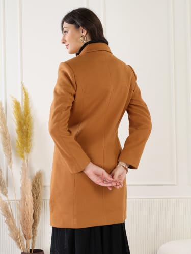 Image of CHKOKKO Women Classic Long Winter Coat Double Breasted | Knee Length Design with a Sophisticated Spread Collar and Convenient Front Pockets for All Occasions