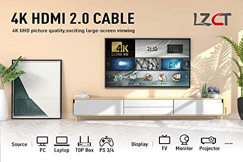 Lzct 4K High Speed Hdmi Cable 60Ft With Ethernet Hdmi Cord V2.0 Support 4K@60Hz Ultra Hd 2160P 3D Arc Hdr (Length From 3' To 125') Dual Color Mould #TOP6