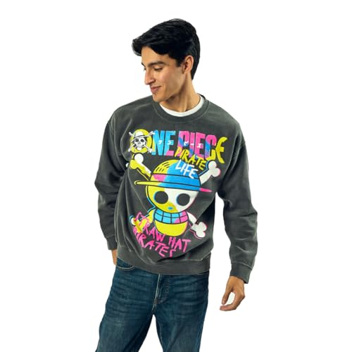 Bioworld One Piece King Of The Pirates Adult Unisex Potassium Washed Crew Neck Long Sleeve Sweatshirt-Large Gray