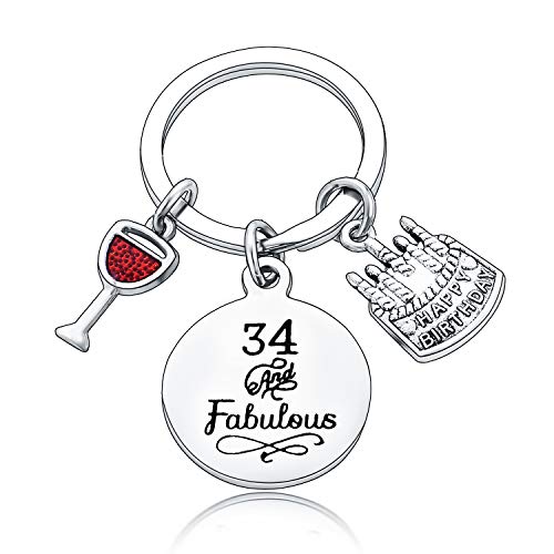 BESPMOSP Portachiavi con scritta "Happy Birthday", da donna, per adolescenti, ragazze, gioielli, regalo per mamma e nonna, 34° compleanno, Taglia unica