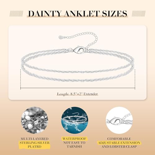 Sterling Silver Ankle Bracelets for Women,Gold Dainty Layered Waterproof Anklet for Women Adjustable, Womens Anklet Set Stackable Plus Size4