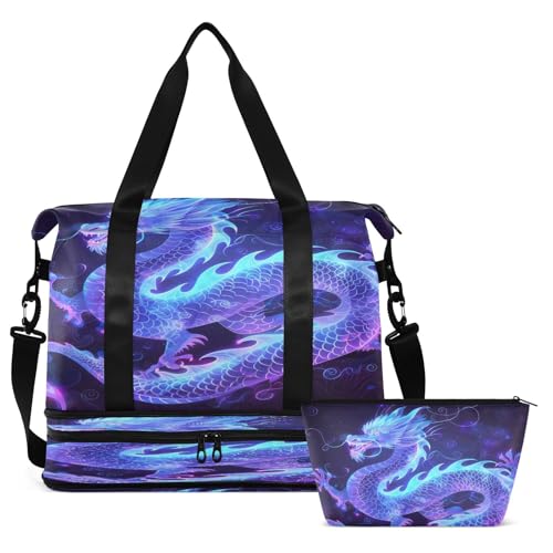 Serious Dragon with Cloud Gym Bag for Women Sport Travel Duffel Bag Shoulder Weekender Overnight Bags with Wet Pocket & Shoe Compartment2