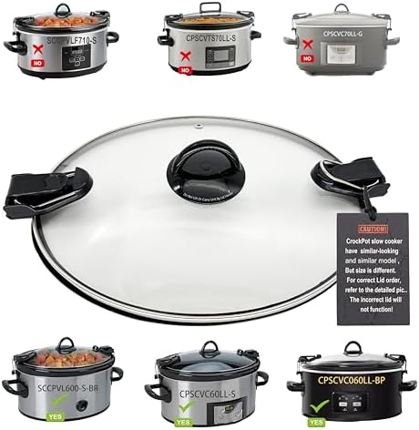 6QT Oval Glass Lid Replacement For CrockPot Slow Cooker Models SCCPVL600-S-BR CPSCV060LLBP CPSCVC60LL-S - Thumbnail 2
