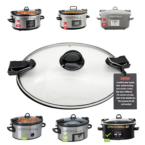 6QT Oval Glass Lid Replacement For CrockPot Slow Cooker Models SCCPVL600-S-BR CPSCV060LLBP CPSCVC60LL-S
