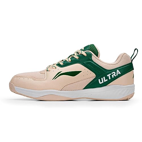 Image of Li-Ning Ultra Speed Non-Marking Badminton Shoe|Indoor Sports|Stability Heel, Prototypical Sole, Lightweight Shoe (Novelle Peach /Green,UK 10)