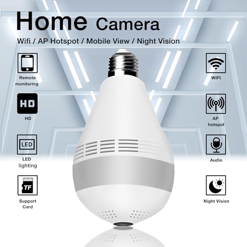 Wi-Fi Camera CCTV Camera 1080p Wireless PTZ Bulb Shape V380 Pro | Indoor 360° Smart Home Security Camera Light Vision 24x7 Continuous Recording with Motion Sensor LED Lights (Bulb Camera) 3 41azinv5hhL