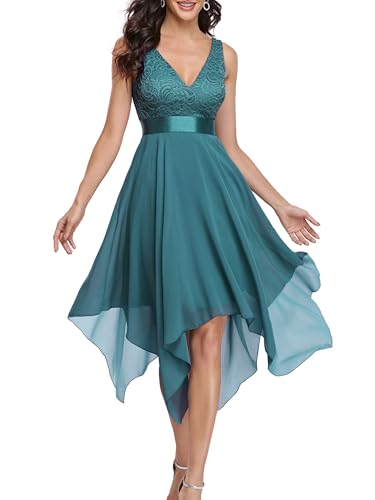 Image of Ever-Pretty Women's Spring V Neck Lace Chiffon A Line Prom Dresses Semi Formal Cocktail Wedding Guest Dress 0207