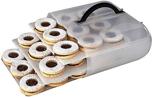 Miniatura 9 de Contenedor portador de galletas y pasteles con asa y tapa, 4 bandejas, caja de transporte para cupcakes, 2 bandejas de huevos de diablo incluidas