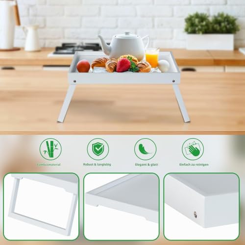 Betttablett Tisch mit klappbaren Beinen,Frühstück im Bett Essen (Weiß) – Ansicht 5