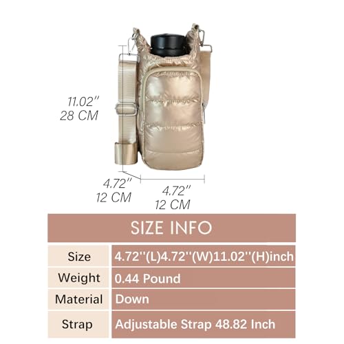 Image of KAMEILONG Puffer Water Bottle Holder Quilted Sports Pouch Bag with Adjustable Shoulder Strap Flask Sling Bag