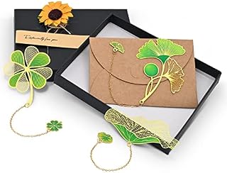 Mardiko Pendant Metal Bookmark, 3 Pcs Classical Leaf Book Mark with Box, Personalised Bookmarks for Women Men Teacher Children Reader, Green