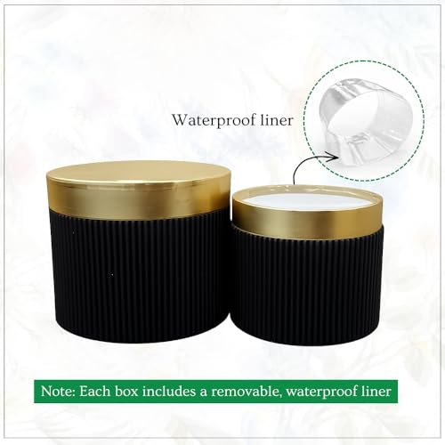 Image of Oasis Paper Gift Box Scalloped Lid Empty, Decorative, Reusable, Multipurpose Birthday, Anniversary, Wedding, Return Gifts Hamper Packaging (Set of 3)-Round (h) Black Flute)