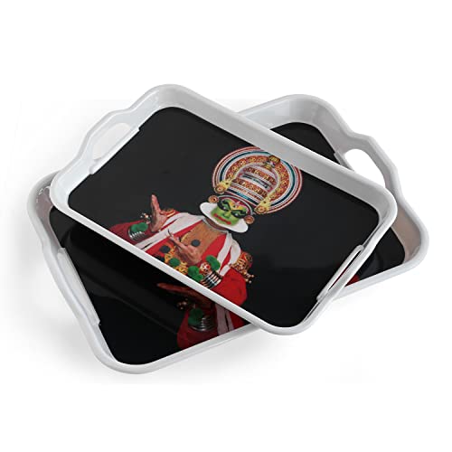 Image of SUPERWARE | Food Grade Melamine | Serving Tray Set - Handy Tray Kathakali (2 nos.) | Serveware, Tableware, Stain Free, Glazed Finish
