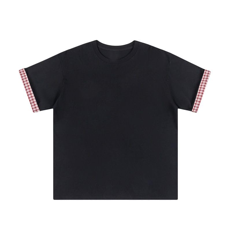 T-shirt homme col rond en patchwork de carreaux et coupe ample - 3