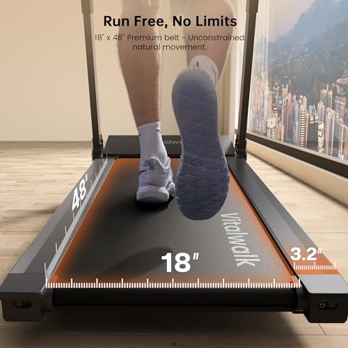Foldable Treadmill with Auto Incline - Vitalwalk Commercial 48"x18" Wide Running Belt, 20% / 15% Incline, 10MPH, 3.5HP Brushless, Walking Pad Treadmill for Home, Auto Folding, No Installation, 350LBS - Image 4