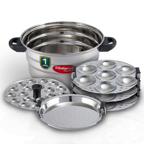 Image of Blueberry's 21-Idly Stainless Steel Idly Idli Cooker, 1-Steamer and 1-Smallet plate, Heavy gage Bttom, Induction & Gas Stove Compatible, 1-Year Warranty