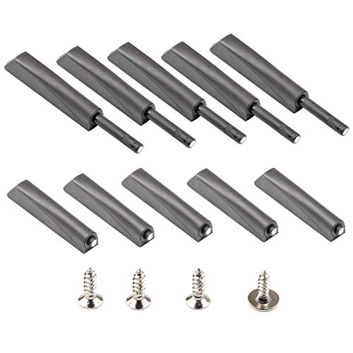 Magnetic Push Open Latches for Cabinet Doors 10 Pack Dark Grey Recessed Cabinet Doors Push to Open Cabinet Hardware Kitchen Push Touch Release Latches