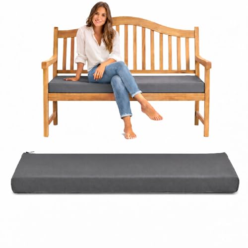 Pinkfairy Outdoor Water-Resistant Bench Rattan Cushion Pad for Garden 2/3/4 Seater 108/143/170cm Thick Long Bench Chair Cushions Pad for Swing Patio (2 Seater-108x45x6cm Charcoal Grey)
