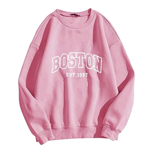 Generisch 2023 Suéter sin sombrero para mujer, estilo informal, informal, con estampado de letras, multicolor, Rosa., S