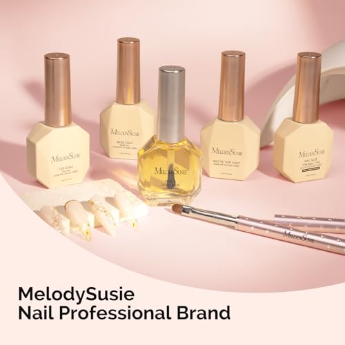 Image of MelodySusie No Wipe Glossy Top Coat Base Coat Cuticle Oil Set Long Lasting Shine Finish Soak Off UV LED Nail Lamp Nail Art Design Manicure Kit Perfect Gifts for Women Girls 3 Pcs 15ml
