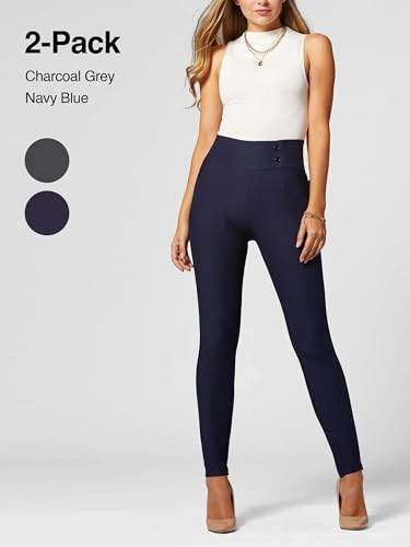 Conceited 2-Pack Stretch Slacks for Women - Wear to Work - Slim Leg Dress Pants with Pockets - Charcoal, Navy - (X-Small)2