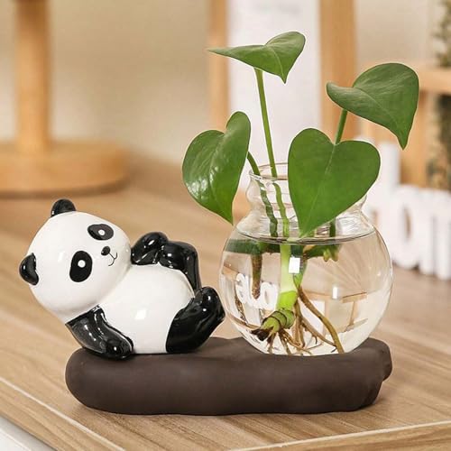 Image of Ekhasa Nostrae Panda with Money Plant Planter Show Pieces for Home Decor | Cute Showpieces Gift Item for Decoration | Center Table Tv Showcase Shelf Office Interior Statue Figurines