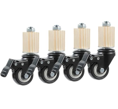 DFLPBHAV 4 Pcs/Lot 2 Inch Caster 30mm Square Tube Stainless Steel Furniture Leg Iron with Brake Universal Wheel, Black