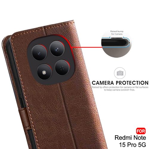 Image of TheGiftKart Flip Back Cover Case for Mi Redmi Note 15 Pro 5G | Dual-Color Leather Finish | Inbuilt Stand & Pockets | Wallet Style Flip Back Case for Redmi Note 15 Pro 5G (Faux Leather, Brown & Coffee)