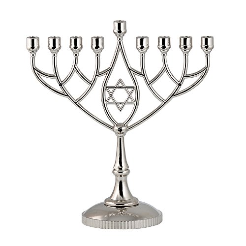 Judaica - Vela de Janucá (9 pulgadas), diseño geométrico tradicional de Janucá (menorah), color plateado Cover