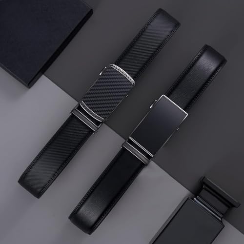 28–68" Ratchet Genuine Leather Men’s Dress Belt Automatic Big & Tall Classic Smooth Trim-to-Fit Gift4