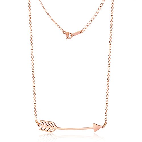 Samie Collection Valentines Day Gift for Her Stainless Steel Contemporary Arrow Love Heart Friendship Pendant Necklaces in 18k Rose Gold or Rhodium Plating, 16