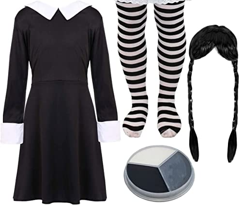 I LOVE FANCY DRESS LTD Halloween Gothic Girl Kostüm für Kinder - 10 - 12 Jahre - Schwarzes Kleid + mit + Strumpfhose + Gesichtsbemalung - Kinder-TV-Film-Halloween-Kostüm Cover